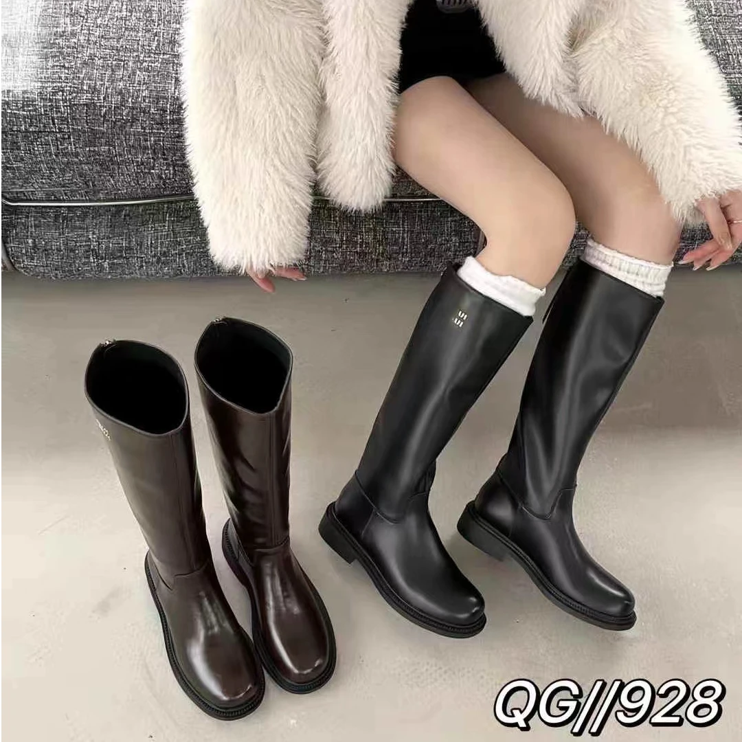 一L秋冬新款韩版通勤瘦瘦简约厚底裸靴长靴928(不加绒)