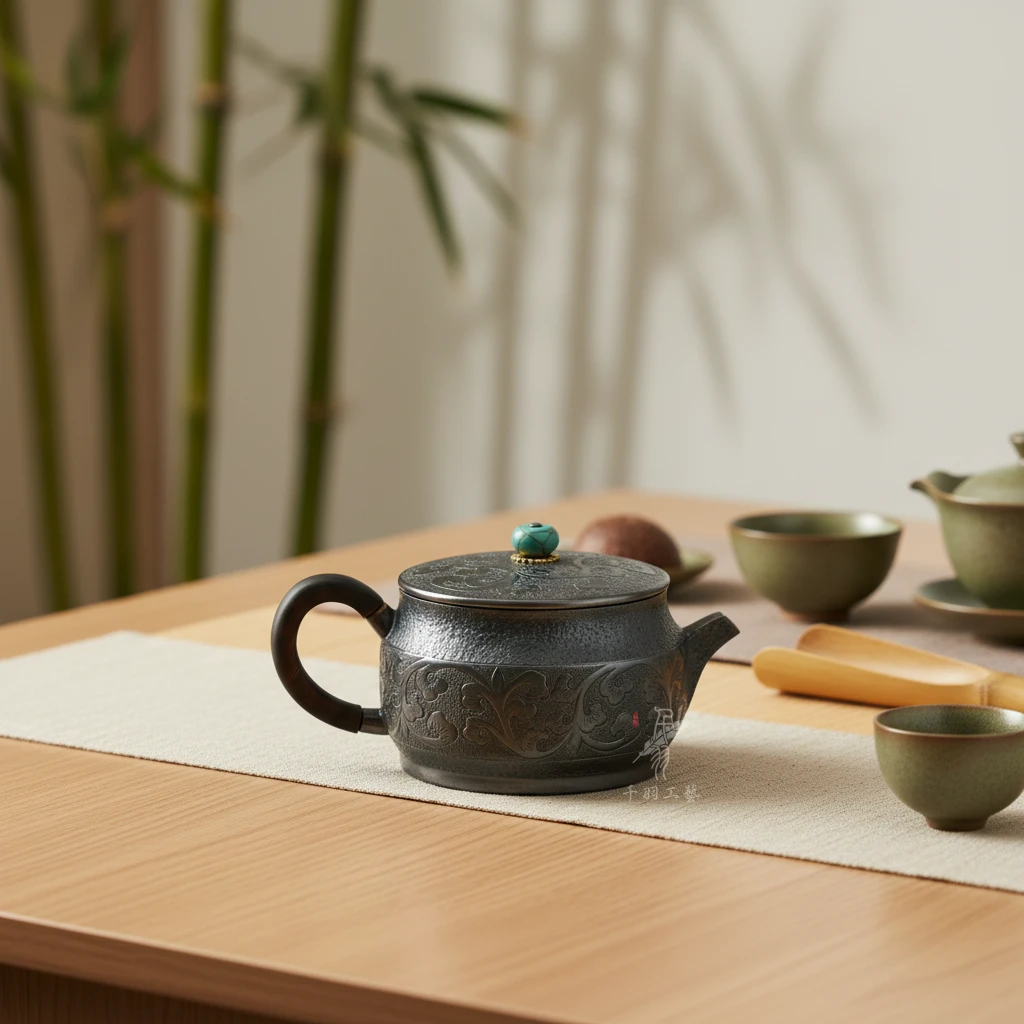 【千羽铜壶】汉瓦壶缠枝莲錾刻冲泡壶手工錾刻加厚精品茶具