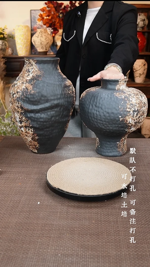 摆件01景德镇大气高档侘疾风花瓶两件套