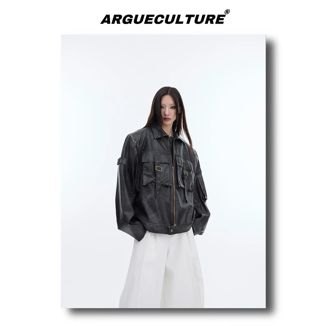 GARGUETCULTURE重磅小众复古做旧大口袋拼接夹克外套生锈废土皮衣