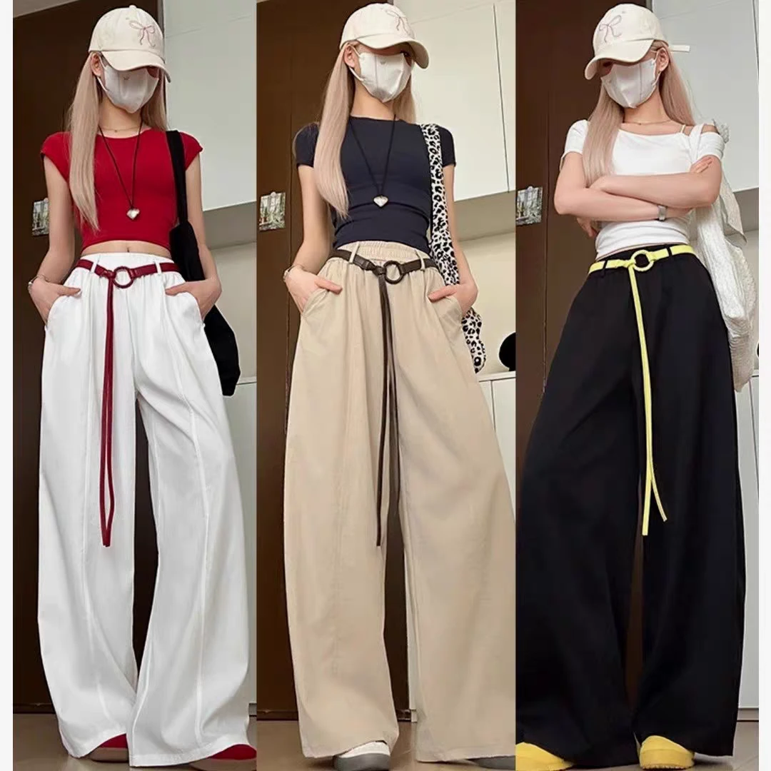 【带腰带+运费险】韩系ins慵懒感夏季简约遮肚气球裤阔腿裤