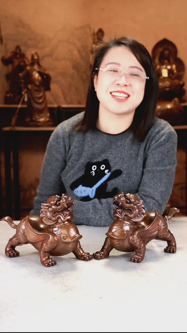 铜荒**狼紫铜材质  中号一对貔貅