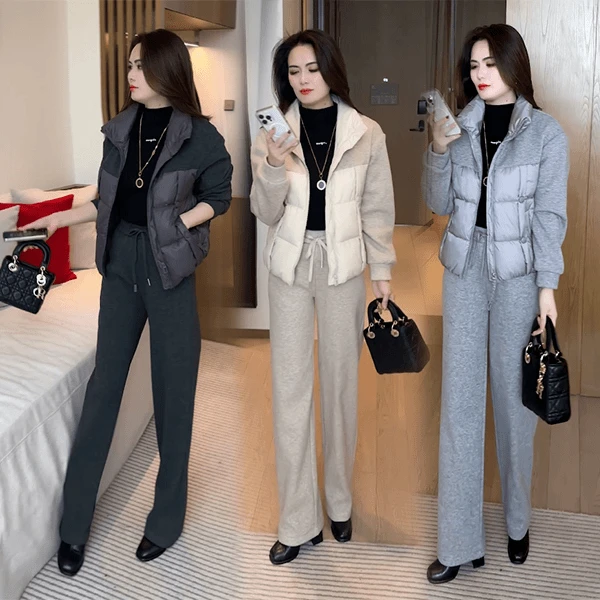 2025冬季新款时尚穿搭气质静奢风休闲宽松显瘦小个子棉服套装通勤