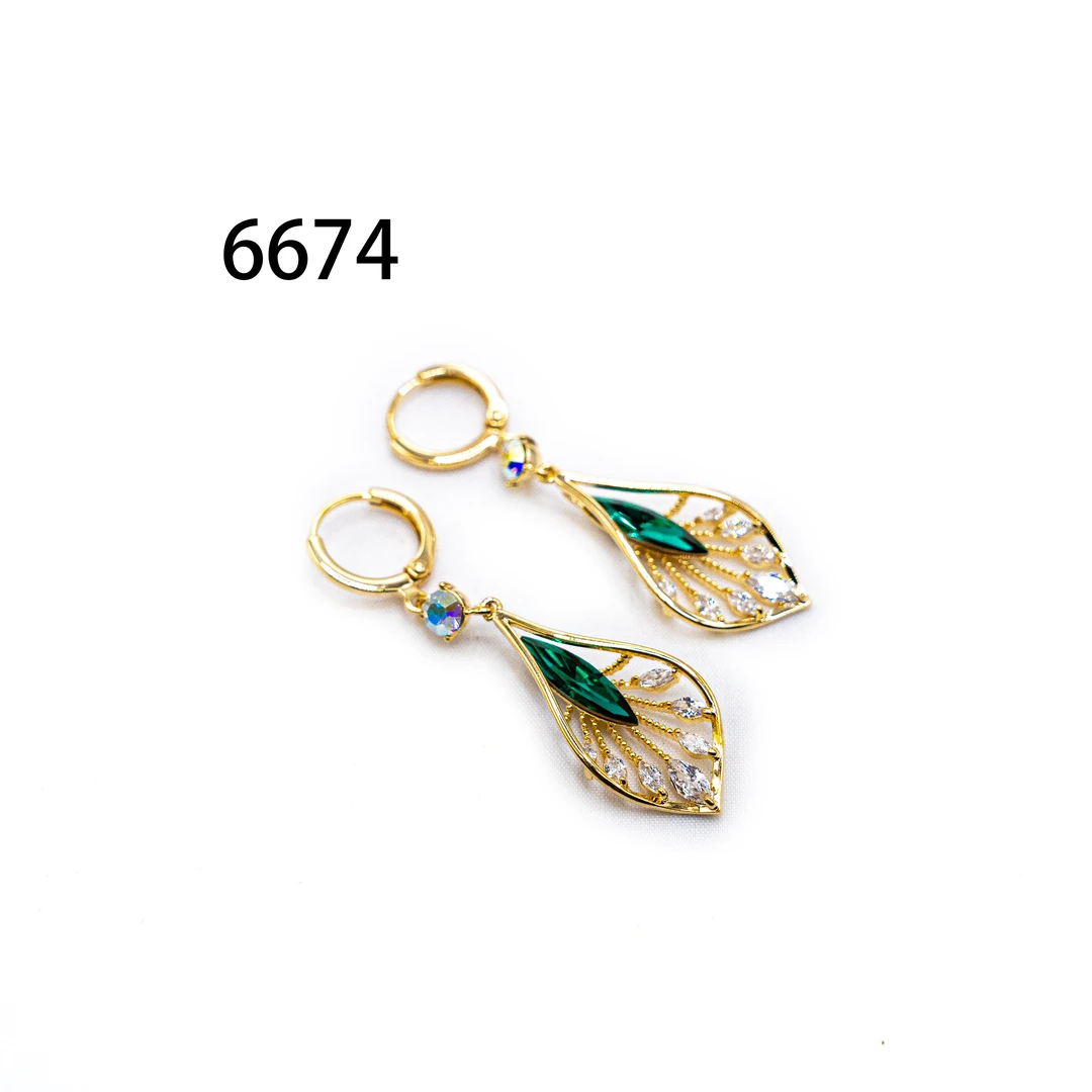 铜合金耳饰 简约镶嵌个性气质耳环小众设计高级感耳饰～6674