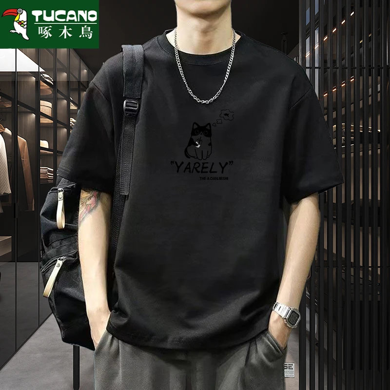 啄木鸟短袖T恤男士2025夏季时尚宽松潮牌半袖帅气圆领大码百搭t恤
