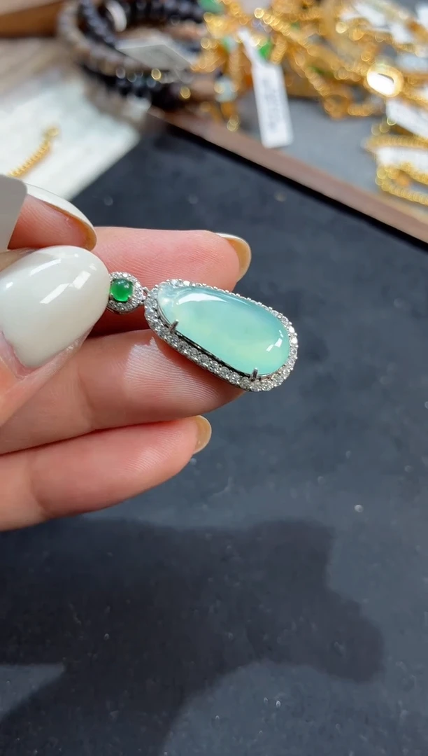 吊坠(不含链)银S925镶嵌翡翠福瓜