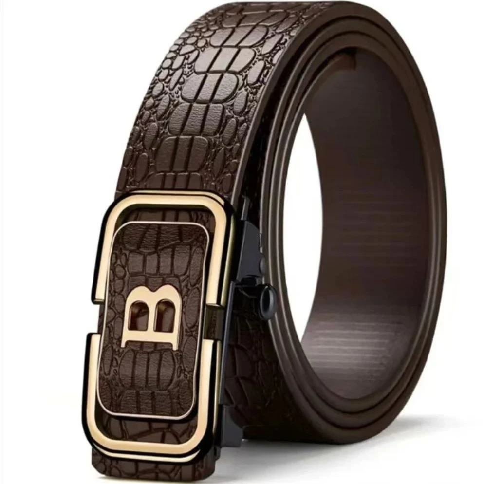 男士时尚压花鳄鱼纹B休闲字头皮带经典商务腰带4.99z