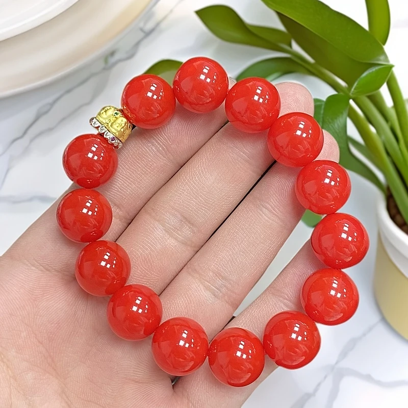 尺寸约14mm14颗天然正品玛瑙玉石樱桃红四面佛手串男女同款