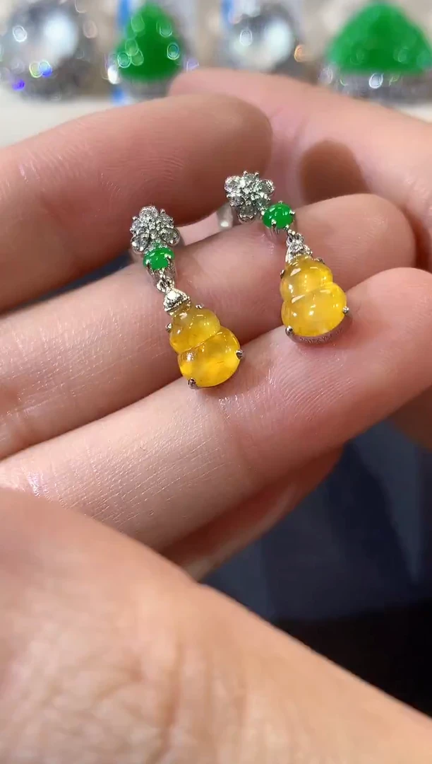 18K金镶嵌翡翠耳饰A54 多样性发货一件