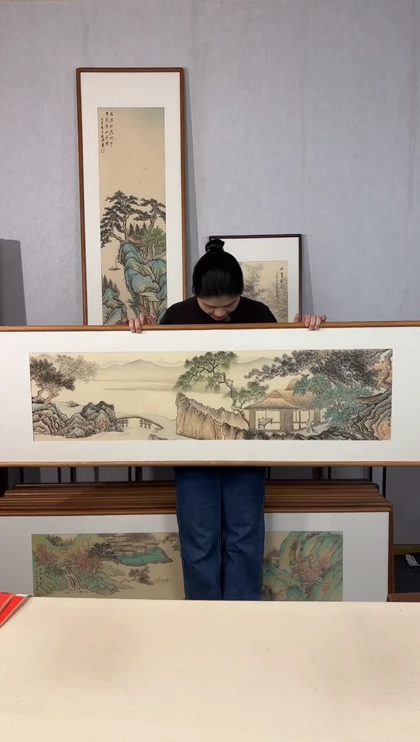 国画手绘*山水*52*172cm带框发货