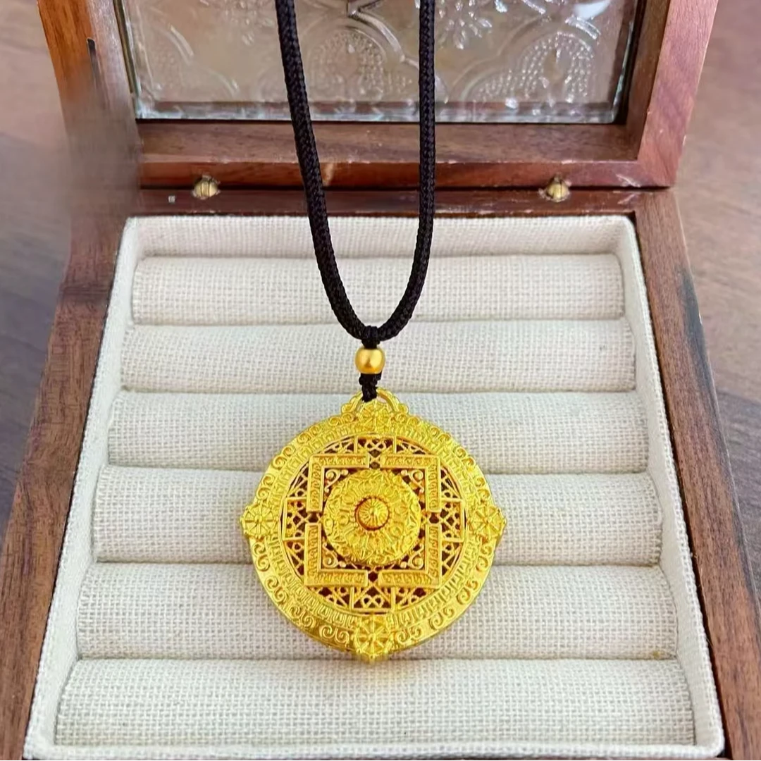 Z精品妙莲金项链可转动罗盘吊坠手工时尚编织双面编绳金色2025