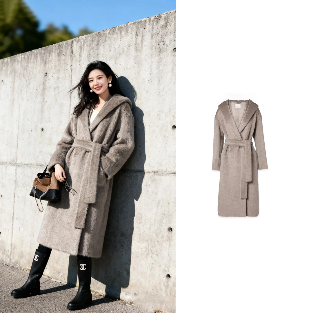 未使用 MaxMara 连帽款羊驼毛长款大衣 DY0152