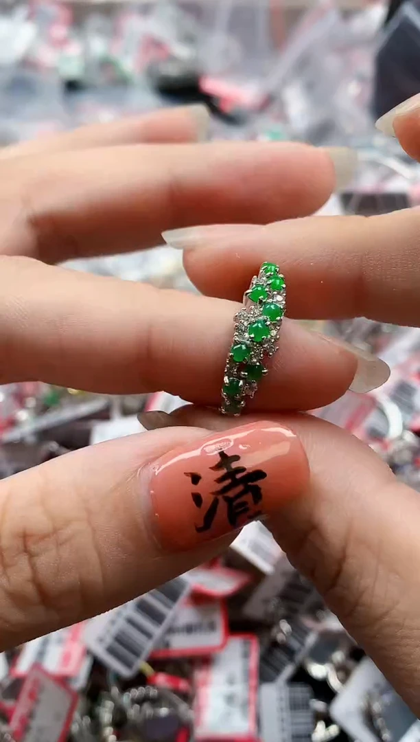 银S925镶嵌戒指翡翠天然A货缅甸翡翠