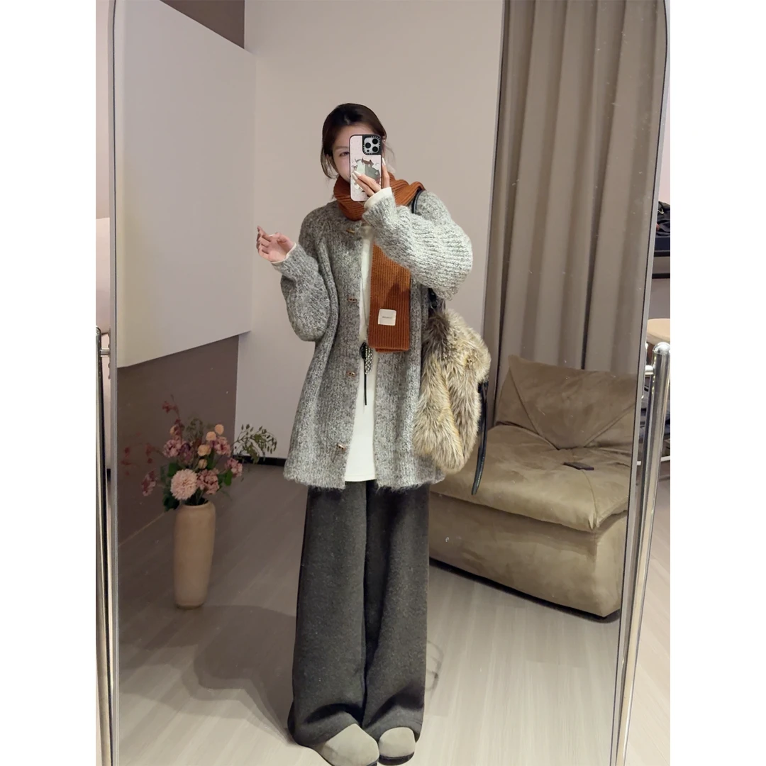 JBJX【尼斯周末 松弛感全松紧咖色阔腿裤】直筒冬季休闲百搭加厚