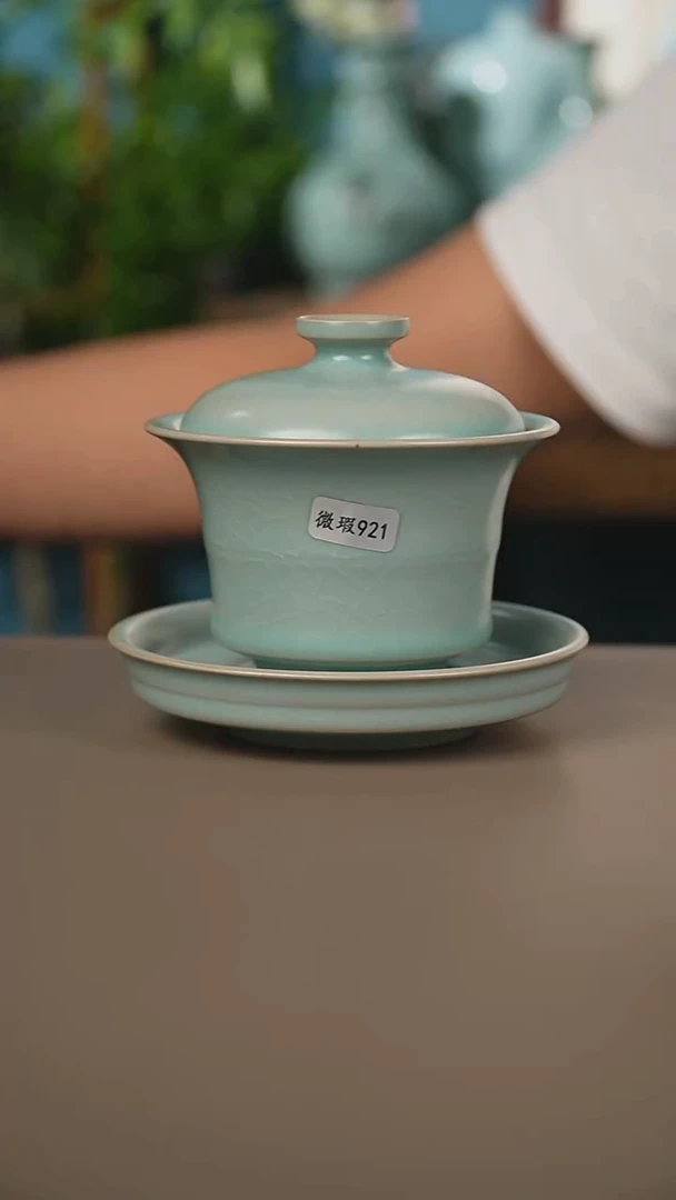 仿古竹节马蹄盖碗微暇