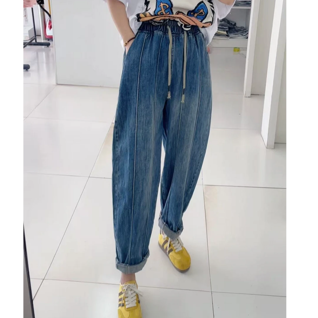 小景推荐M92欧版时尚拼接休闲牛仔老爹裤-6652