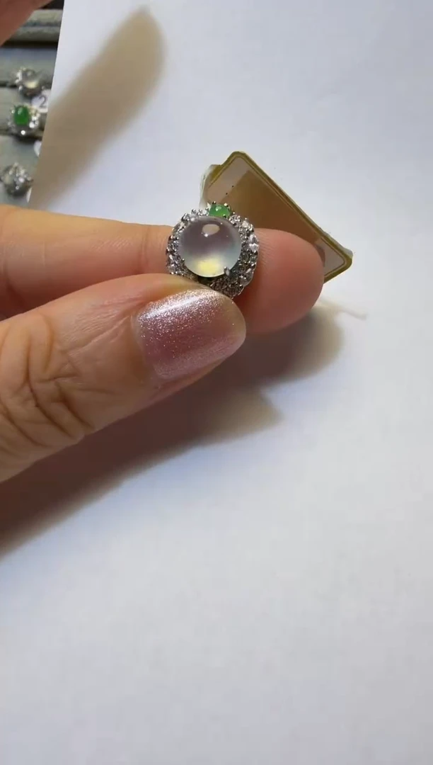 银S925镶嵌戒指翡翠银镶缅翡A货翡翠戒指