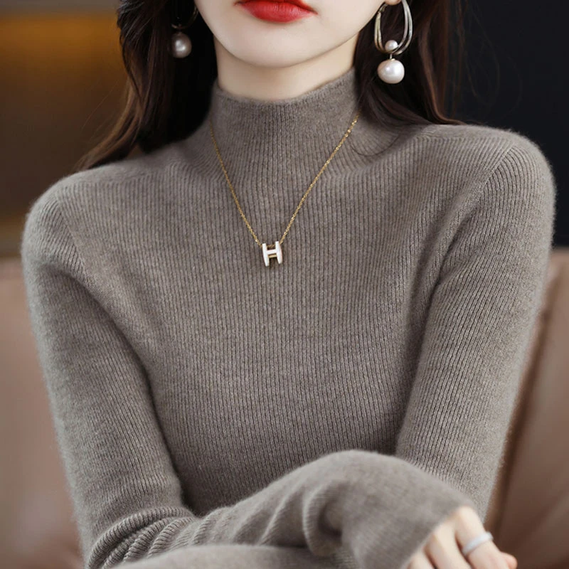 羊毛针织打底衫女秋冬2025新款修身内搭无缝一体高级感半高领毛衣
