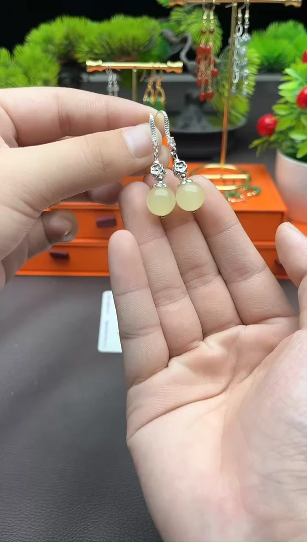 玛瑙/玉髓耳饰银S925镶嵌x145