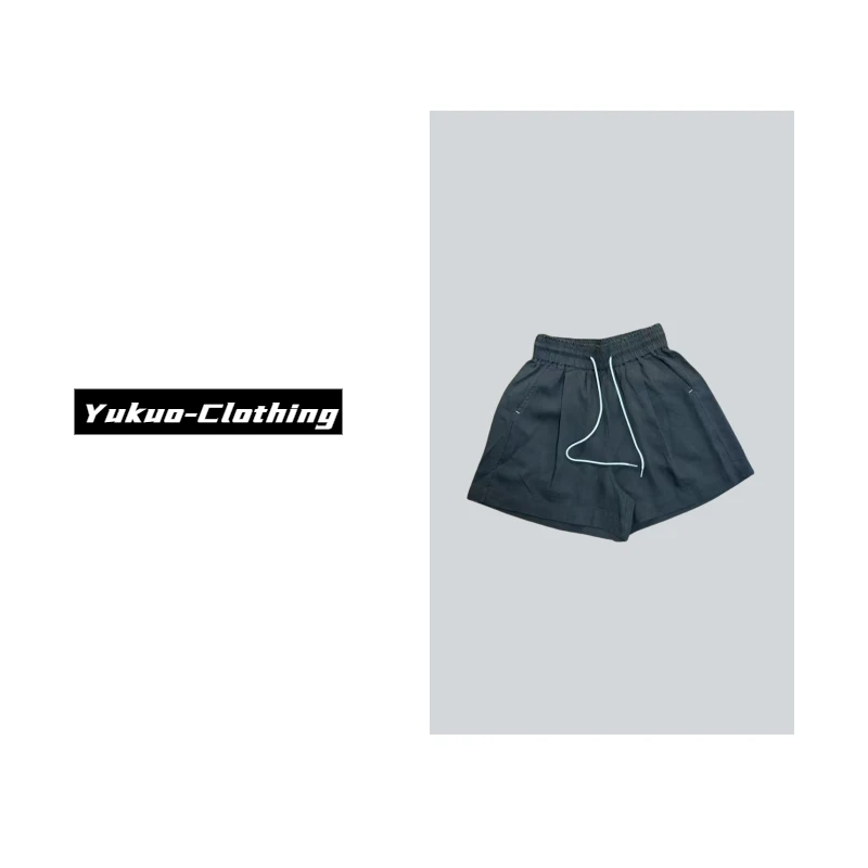 夏款松紧腰宽松休闲短裤女阔腿裤