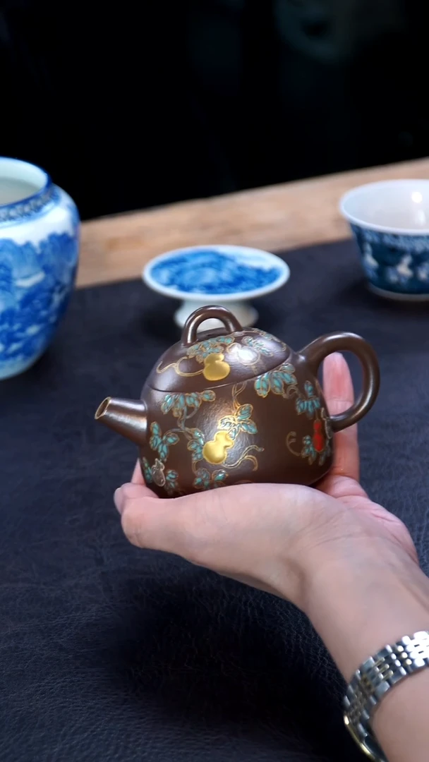 茶壶紫砂夜***者珐琅彩金权朱泥柴烧葫芦