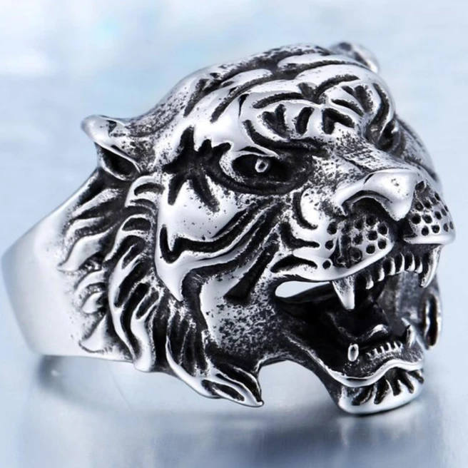 钛钢戒指 【宝爷传媒严选】朋克时尚潮牌复古欧美老虎钛钢戒指