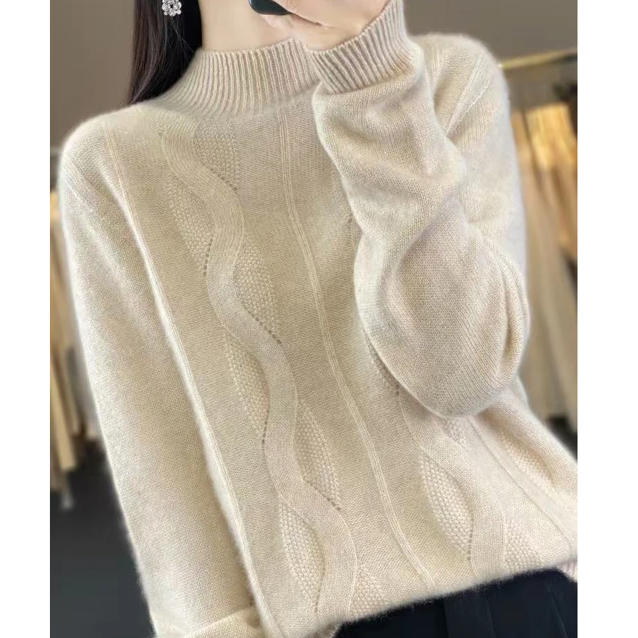 涵玖玥【100羊毛】波浪纹加厚气质套头上衣Z新07-009