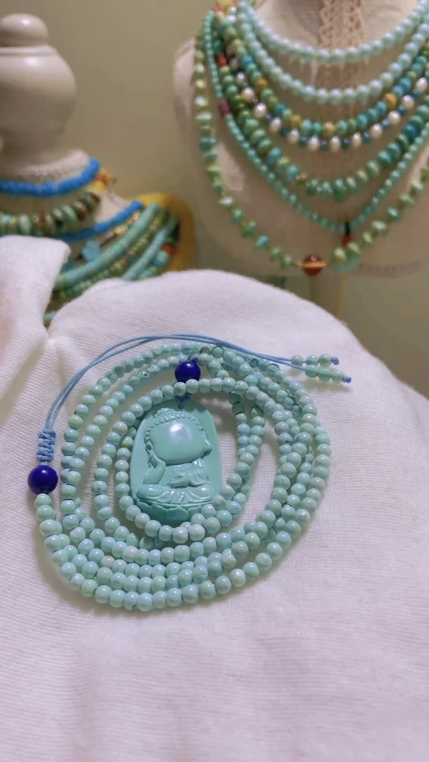 未镶嵌绿松石颈饰24*15.8mm无相佛2.6mm长珠链