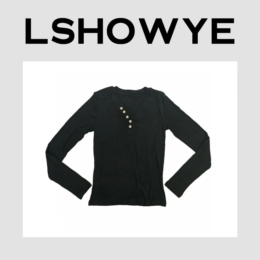 LSHOWYE｜V领扣子重工烫钻高弹小T恤 21686