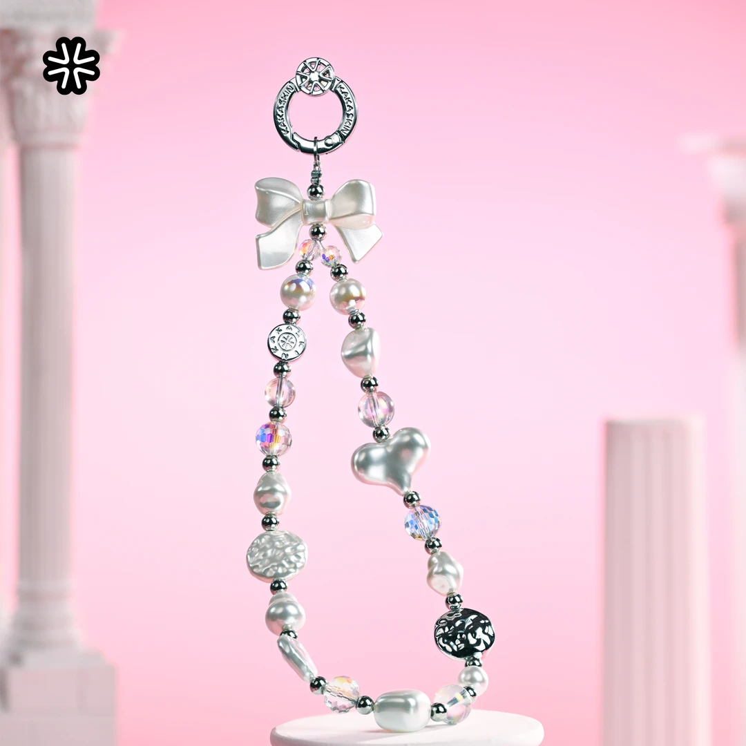 kakaskin/卡卡思手机链原创白色爱心蝴蝶结手机挂链精致甜美挂饰