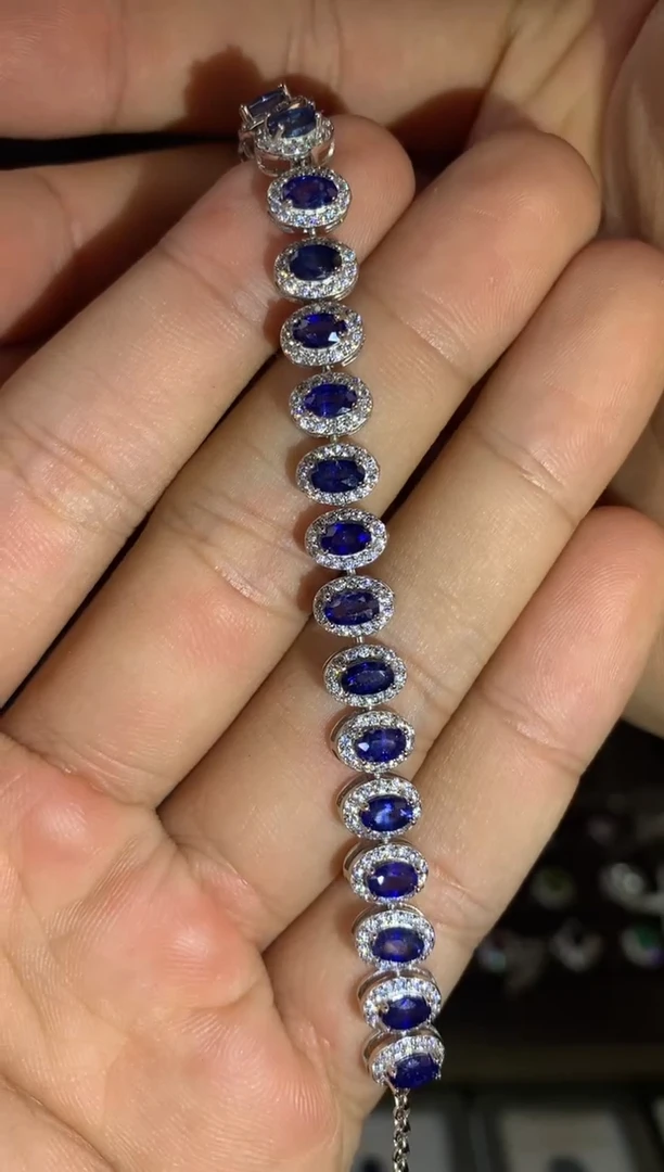 蓝宝石手链银S925镶嵌天然