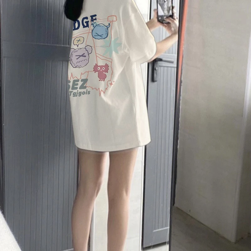 网红时尚炸街新款女装2025美式下衣失踪韩版个性印花短袖T恤女夏