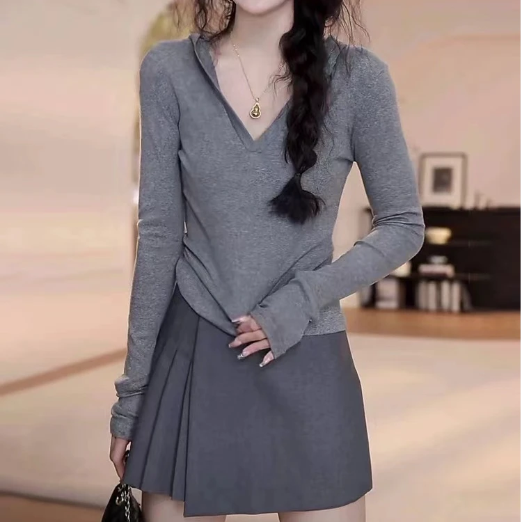 早春穿搭女装洋气休闲装连帽衣服T恤+百褶裙裤两件套新款爆款