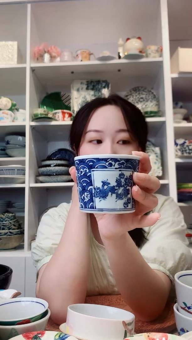 陶瓷【孤品】有田烧手绘青花猪口杯
