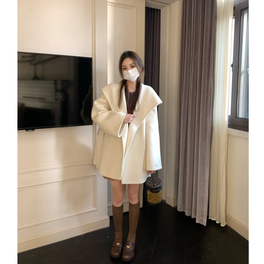 白色双面羊绒大衣女小个子2025秋冬新款高级感韩系短款羊毛呢外套