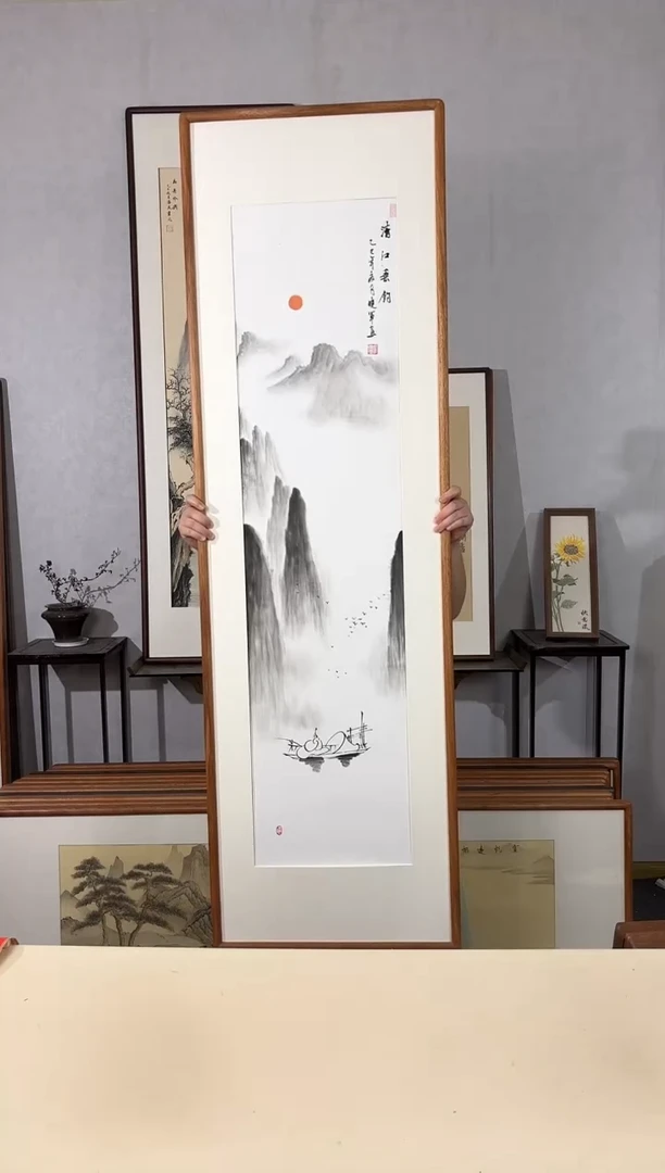 国画手绘*清江垂钓*52*172cm带框发货