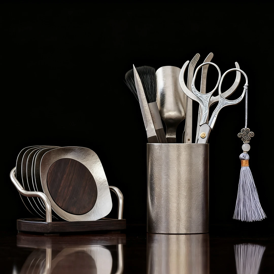 物姿纯钛茶道六君子套装家用高端茶具配件大全茶夹茶勺茶剪茶刀