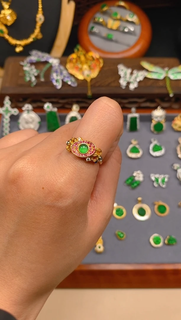 【闪购商品】翡翠戒指银S925镶嵌元宝戒指