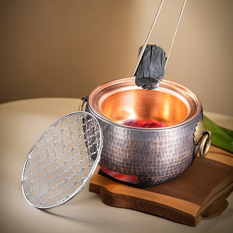 纯铜围炉煮茶家用室内全套烤茶套装配件户外纯铜烤火炭泥炉烧烤炉