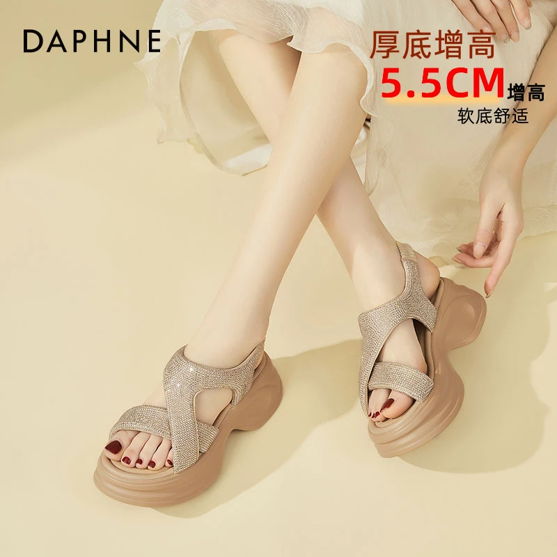 达芙妮时尚女鞋2025夏季商场新款时尚水钻厚底增高凉鞋女休闲凉鞋