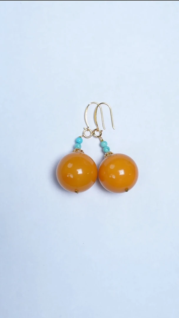 蜜蜡未镶嵌耳饰焦皮圆珠耳饰20mm