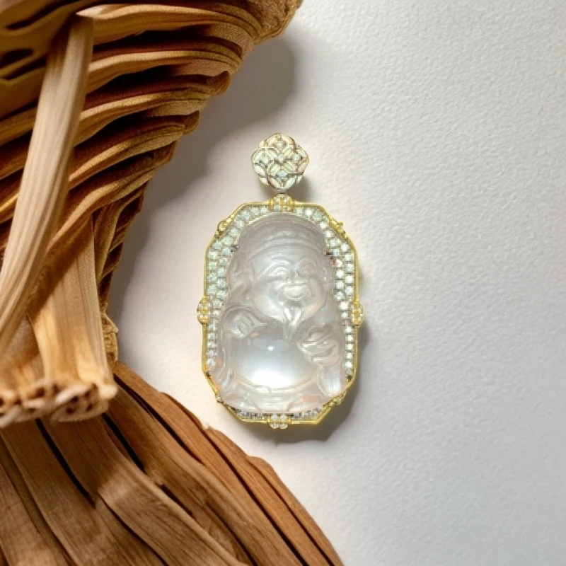 新品银s925镶嵌石英质玉财神爷吊坠