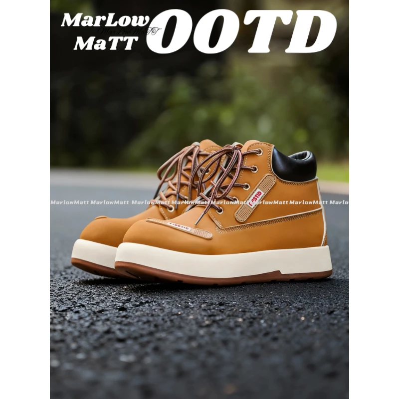 MarlowMatt‘创可贴’个性潮流中帮厚底增高马丁靴青少年百搭大黄靴