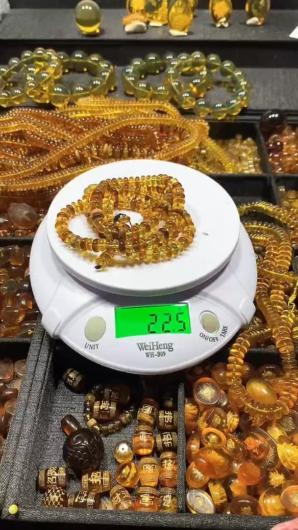 琥珀未镶嵌耳饰天然缅甸琥珀108链子7+