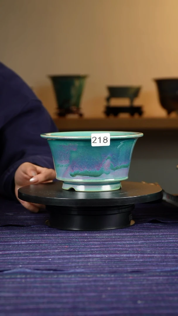 218蓝绿窑变花盆