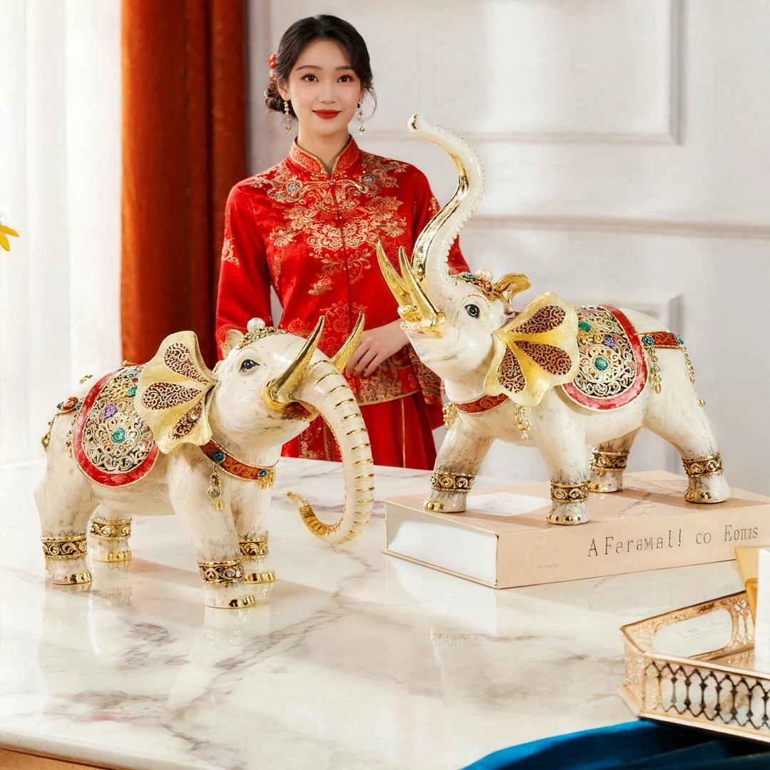 轻奢高档珐琅彩大象 客厅招财玄关电视柜酒柜摆件乔迁新居礼品