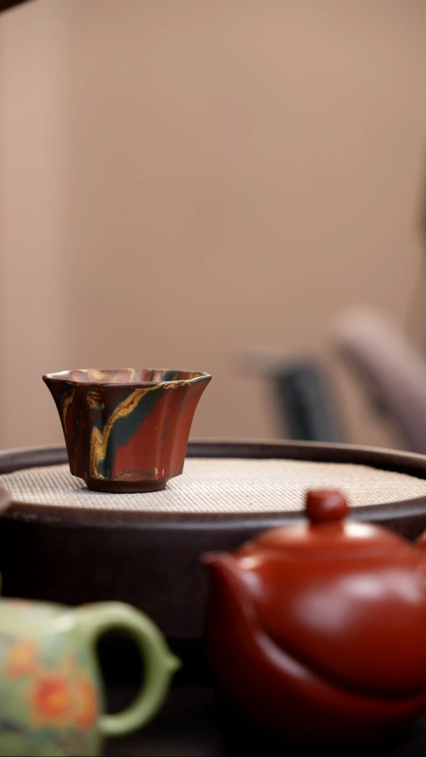 茶壶紫砂绞泥菱花杯