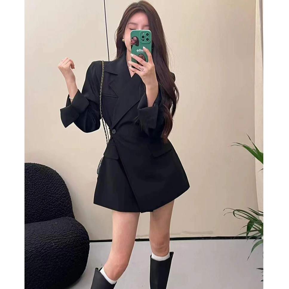 网红气质收腰西装外套女2025春秋高级感小众炸街减龄中长款西服