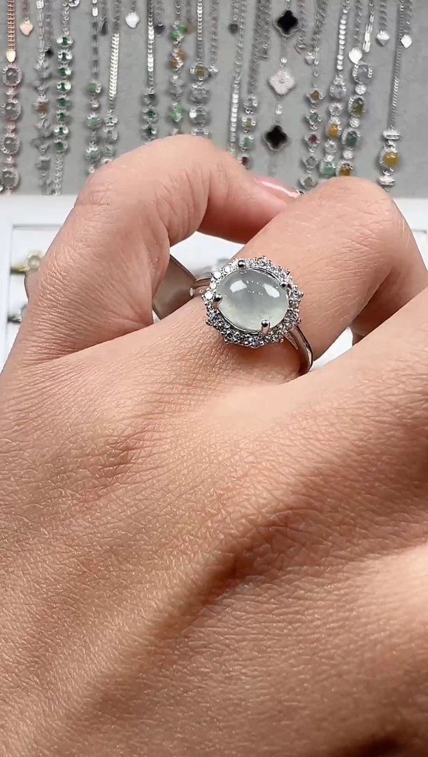 【闪购商品】翡翠戒指银S925镶嵌缅料a货翡翠戒指s925镶嵌