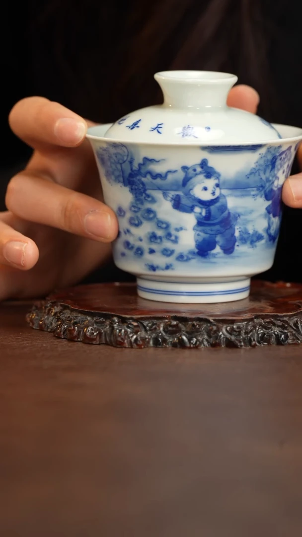 【闪购商品】晓剑窑童子青花盖碗